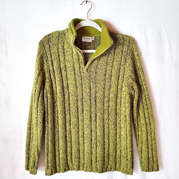 Vintage Green Ribbed Marled Chunky Knit Quarter Zip Sweater - Picture 1 of 4